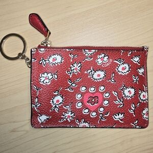 COACH 57852B Mini Skinny ID Case Red Wild Hearts Print Coatd Canvas Gold Keyring